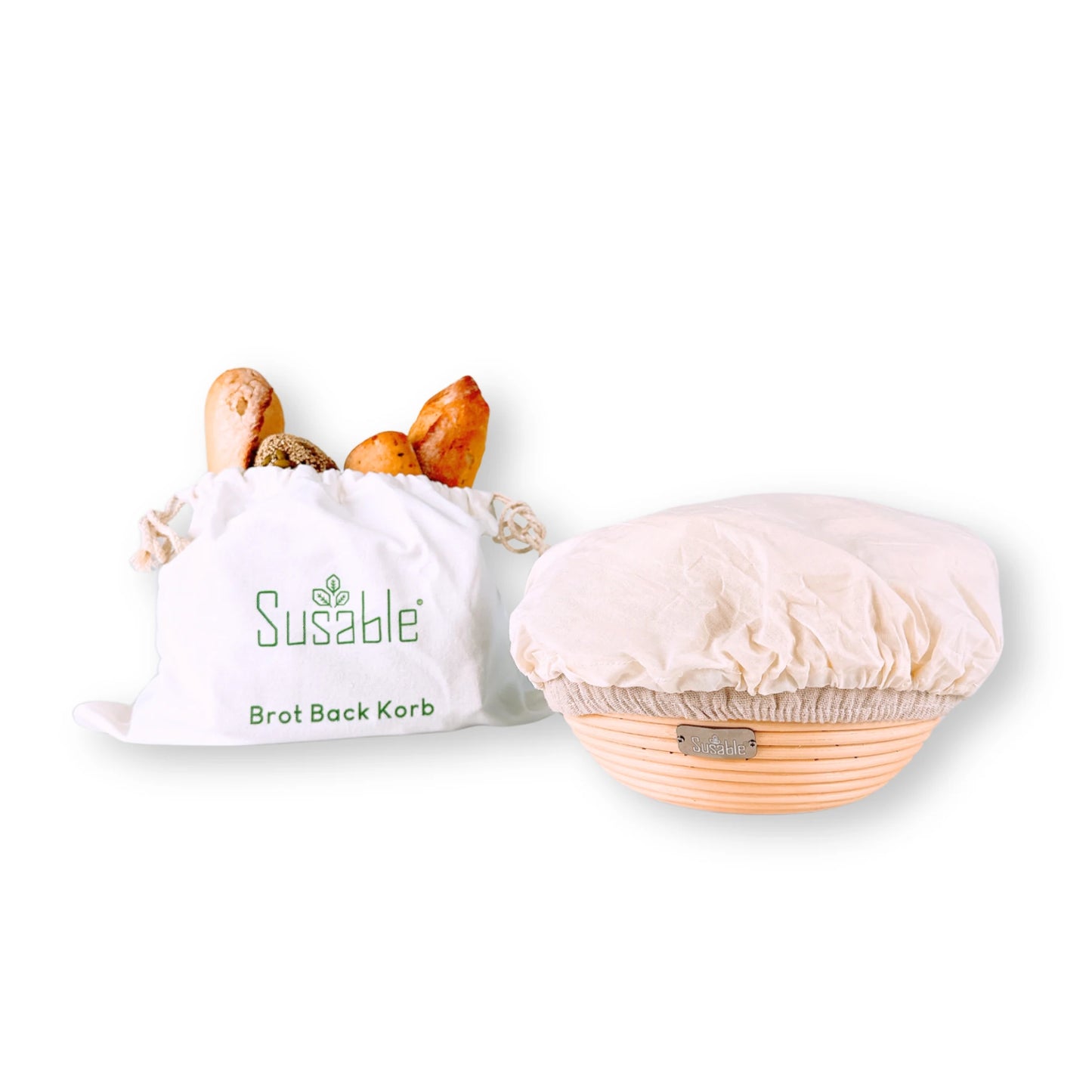 susable brot gaerkorb rund rattan mit eco baumwollabdeckung Brotbeutel aus Bio Baumwolle