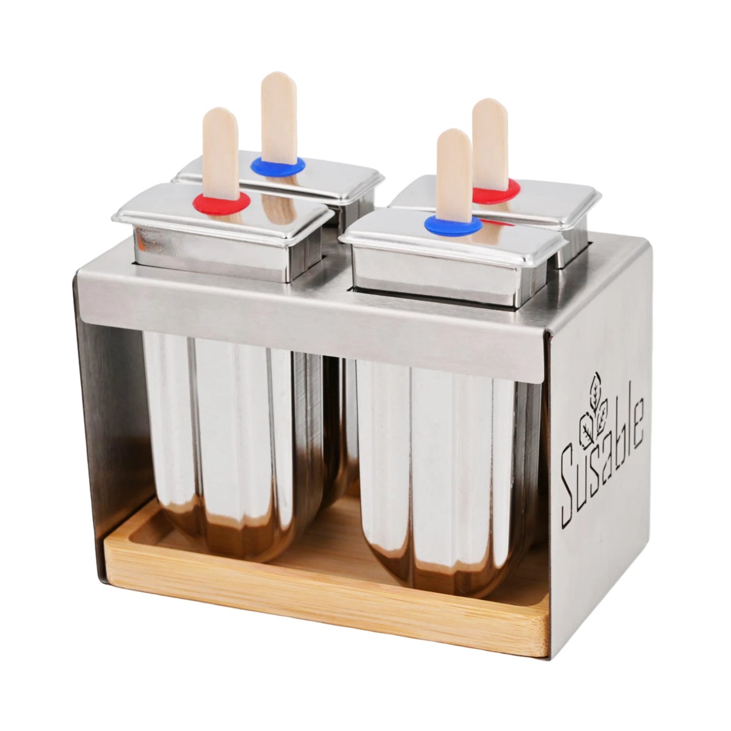 Eisformen Edelstahl 4er-Set Oval – Kühlend mit Eiswürfel Schale