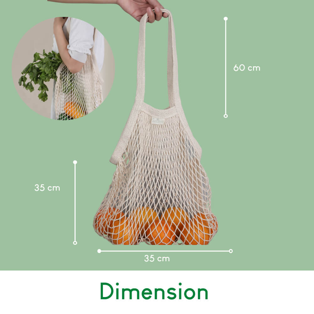 Bio-Einkaufstasche mit Kordelzug – Diese Netztasche ist leicht, strapazierfähig und umweltfreundlich. Perfekt als wiederverwendbare Einkaufstasche oder für den Strand.