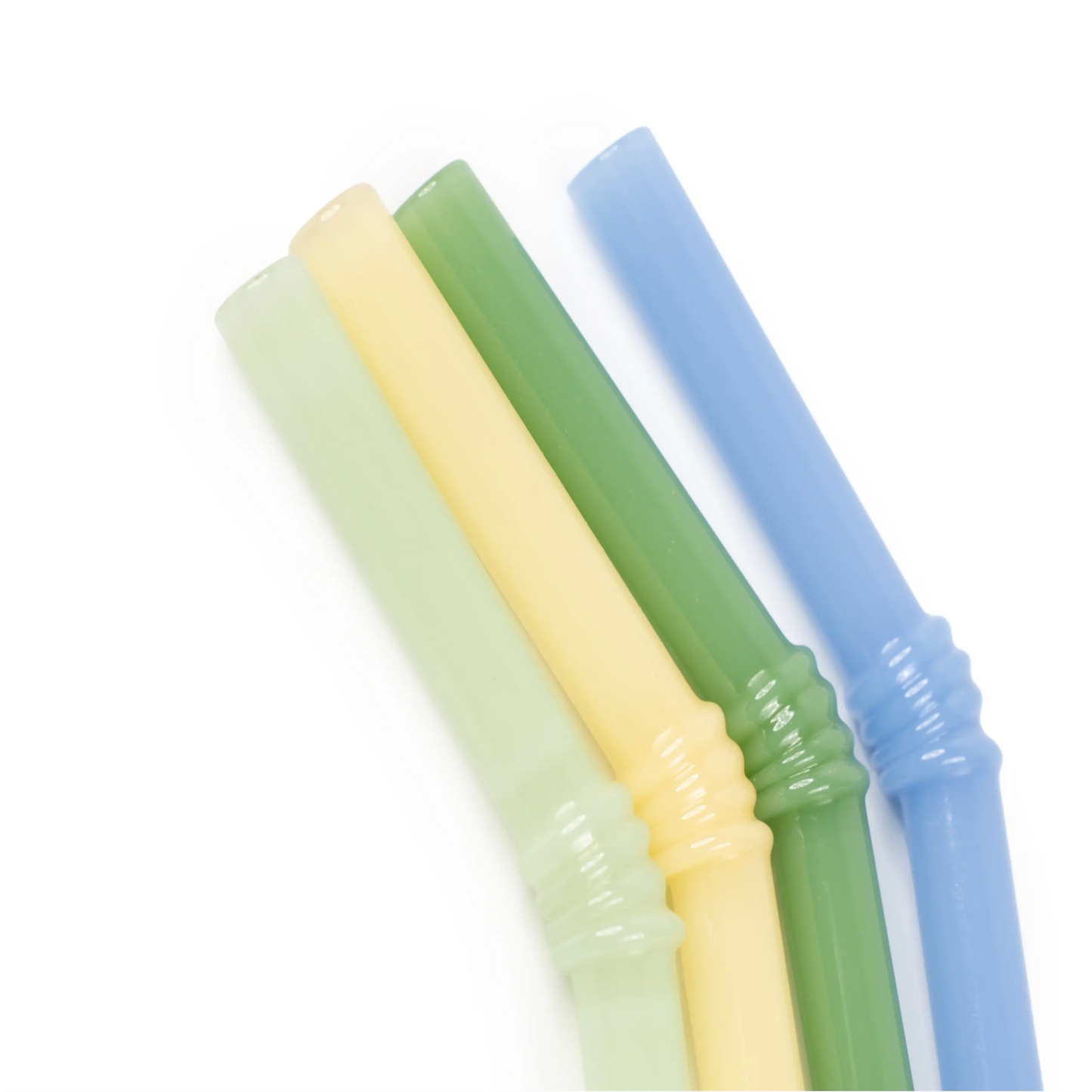 Glasstrohhalme in Topaz, Jade, Blau und Gelb als umweltfreundliche Alternative zu Plastikstrohhalmen, ideal zur Reduzierung von Plastikmüll.