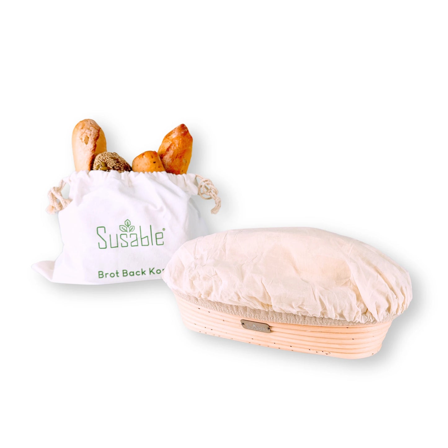 susable brot gaerkorb oval rattan mit eco baumwollabdeckung Brotbeutel aus Bio Baumwolle