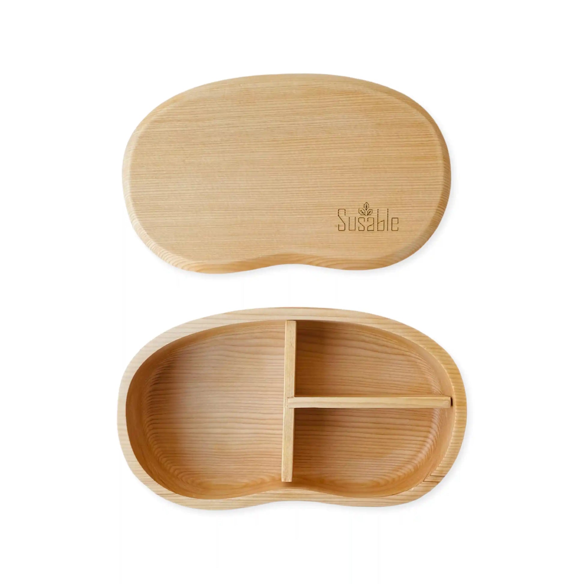 gummibänder aufbewahren Bento Box aus Gummibaum – 800ml, BPA-frei, mit Trennsteg und Gummiband – Susable