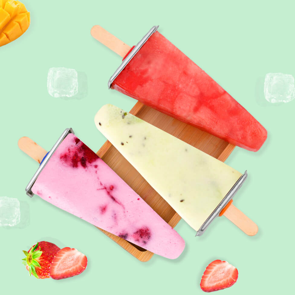 Ice Pop Eisformen aus Edelstahl mit Eiswürfel Schale zum Kühlen