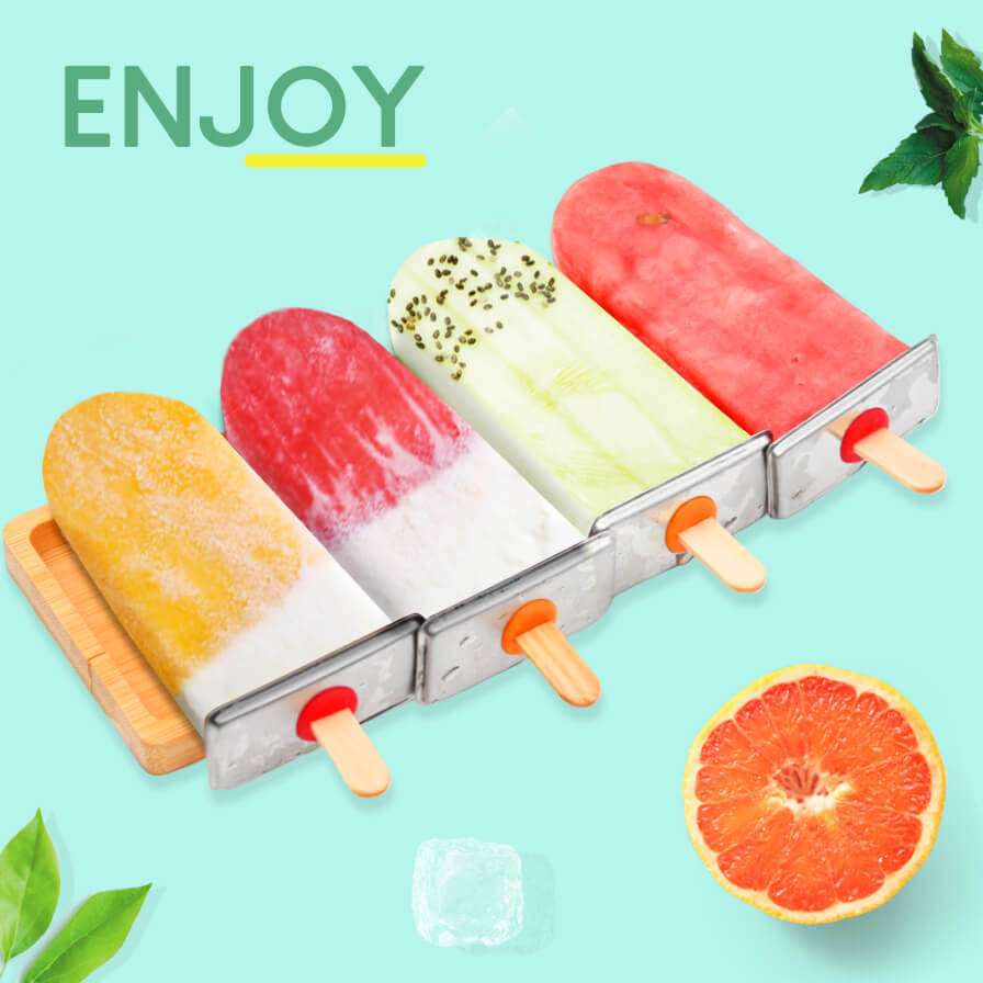 Ice Pop Eisformen aus Edelstahl mit Eiswürfel Schale zum Kühlen