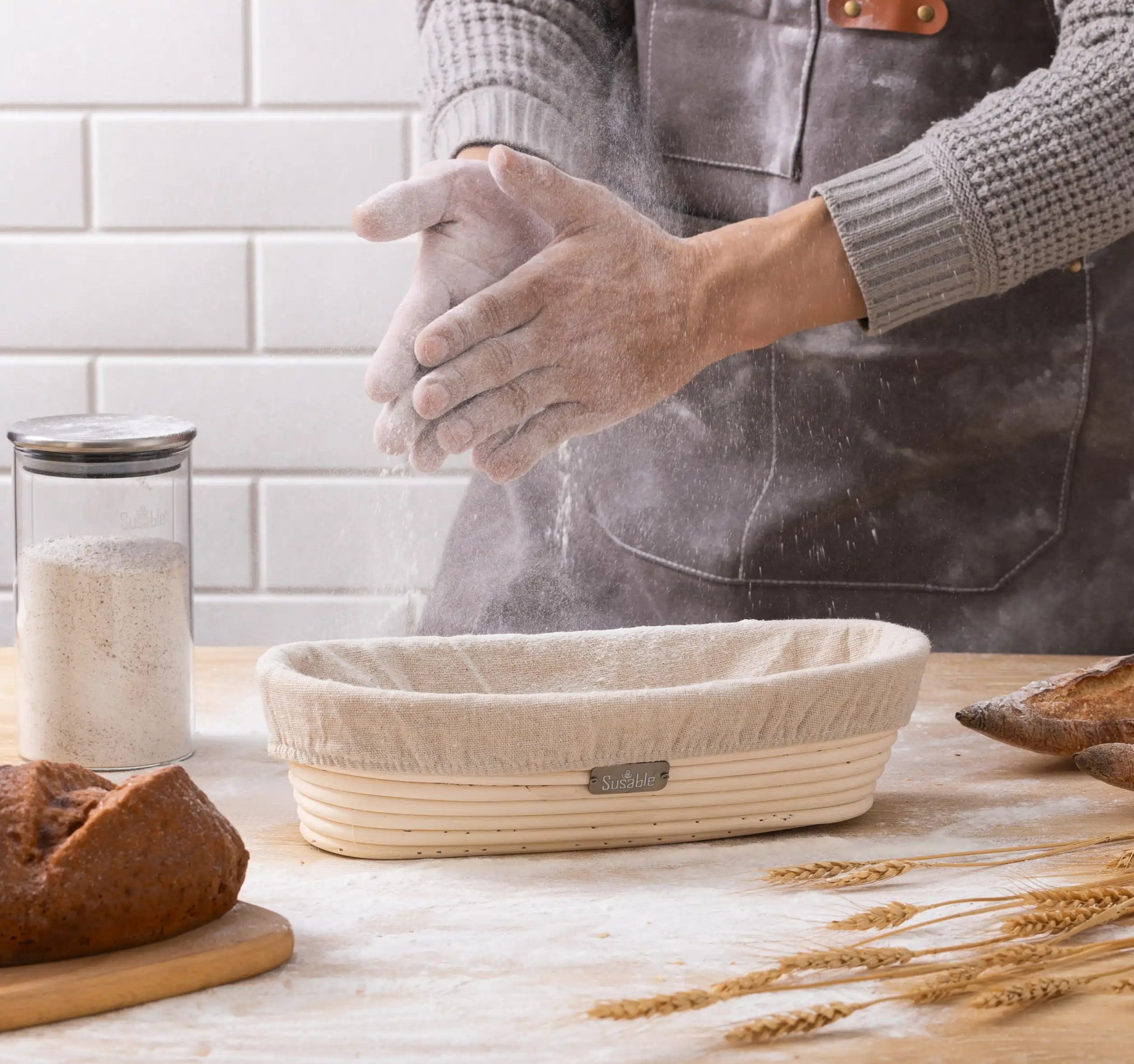 Brotbackkorb von SUSABLE® mit atmungsaktiver Baumwollabdeckung und Leinen Einsatz für gleichmäßige Brotform