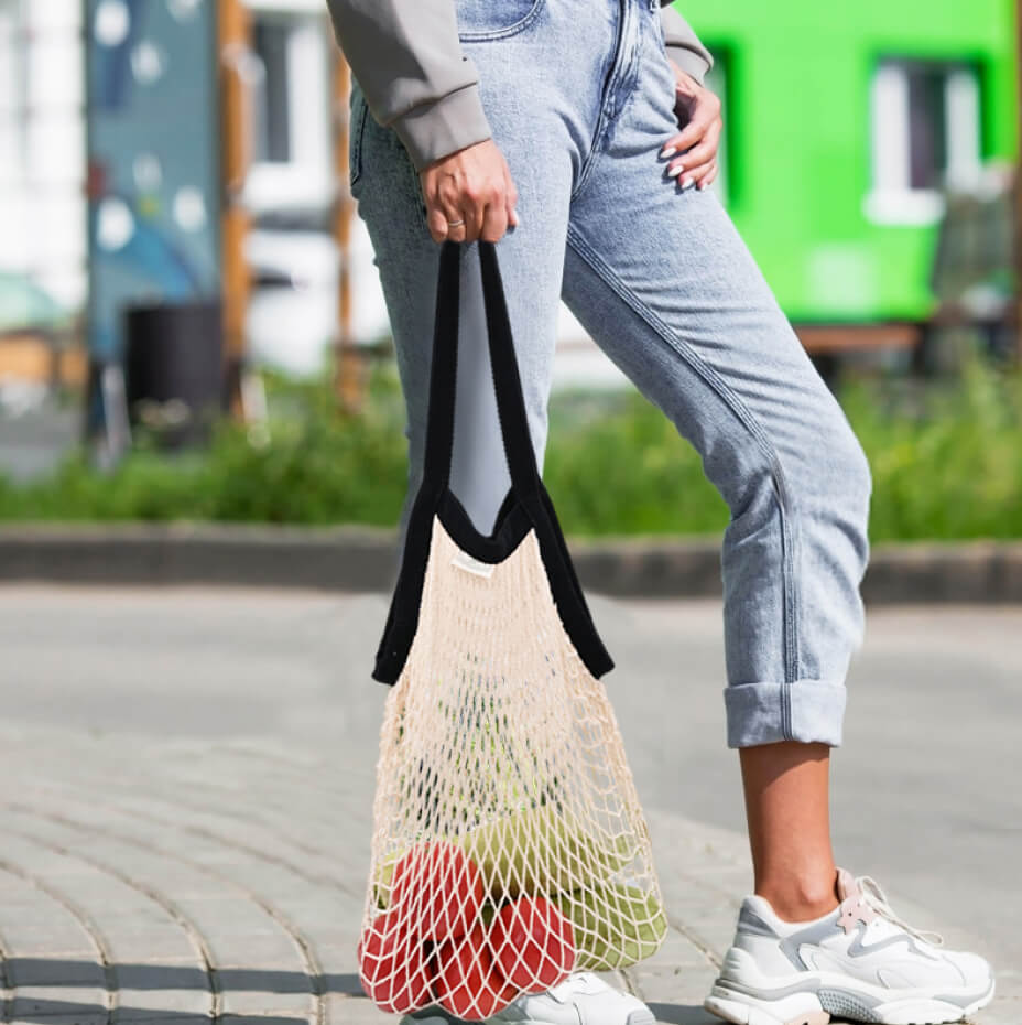 Design Netztasche aus 100%Baumwolle: Wiederverwendbar, robust & umweltfreundlich für täglichen Einkauf