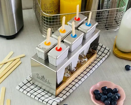Ice Pop Eisformen aus Edelstahl mit Eiswürfel Schale zum Kühlen